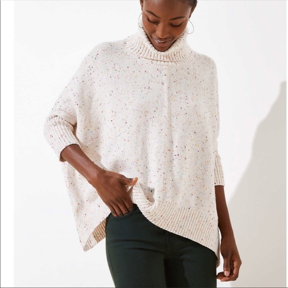 LOFT Flecked Mock Neck Poncho Sweater Size LP - Picture 2 of 8